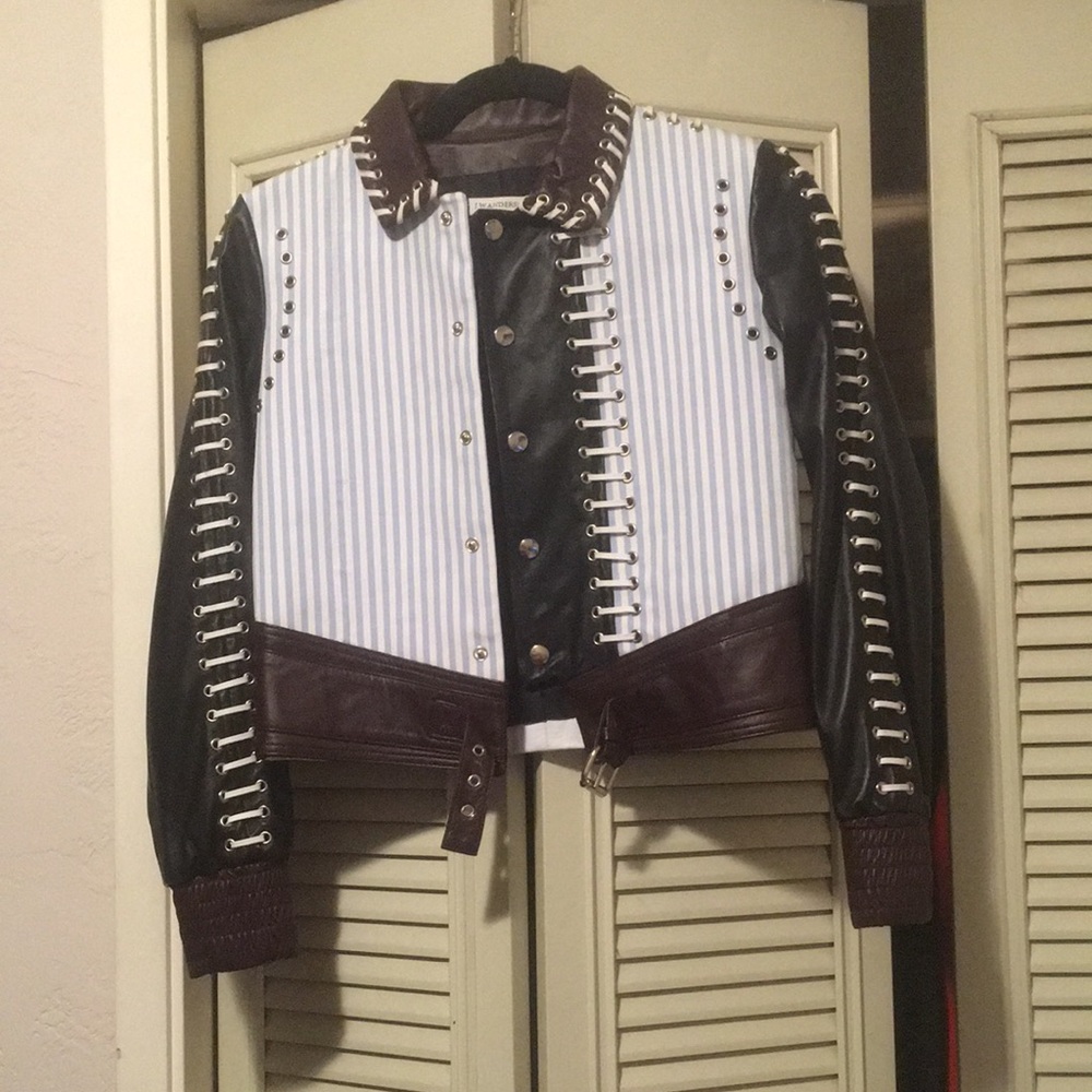JW Anderson leather jacket w/stripe cotton front